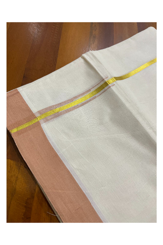 Kerala Pure Cotton Double Mundu with Kasavu Sandal Chutti Kara (South Indian Kerala Dhoti)
