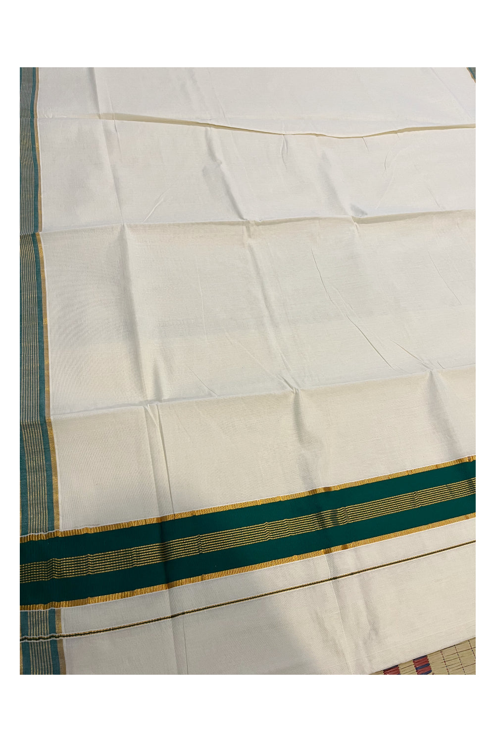Pure Cotton Kerala Saree with Kasavu and Green Border