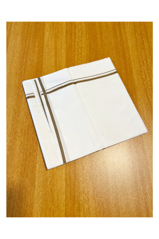 Pure White Cotton Double Mundu with Silver Olive Green Kara (South Indian Dhoti)
