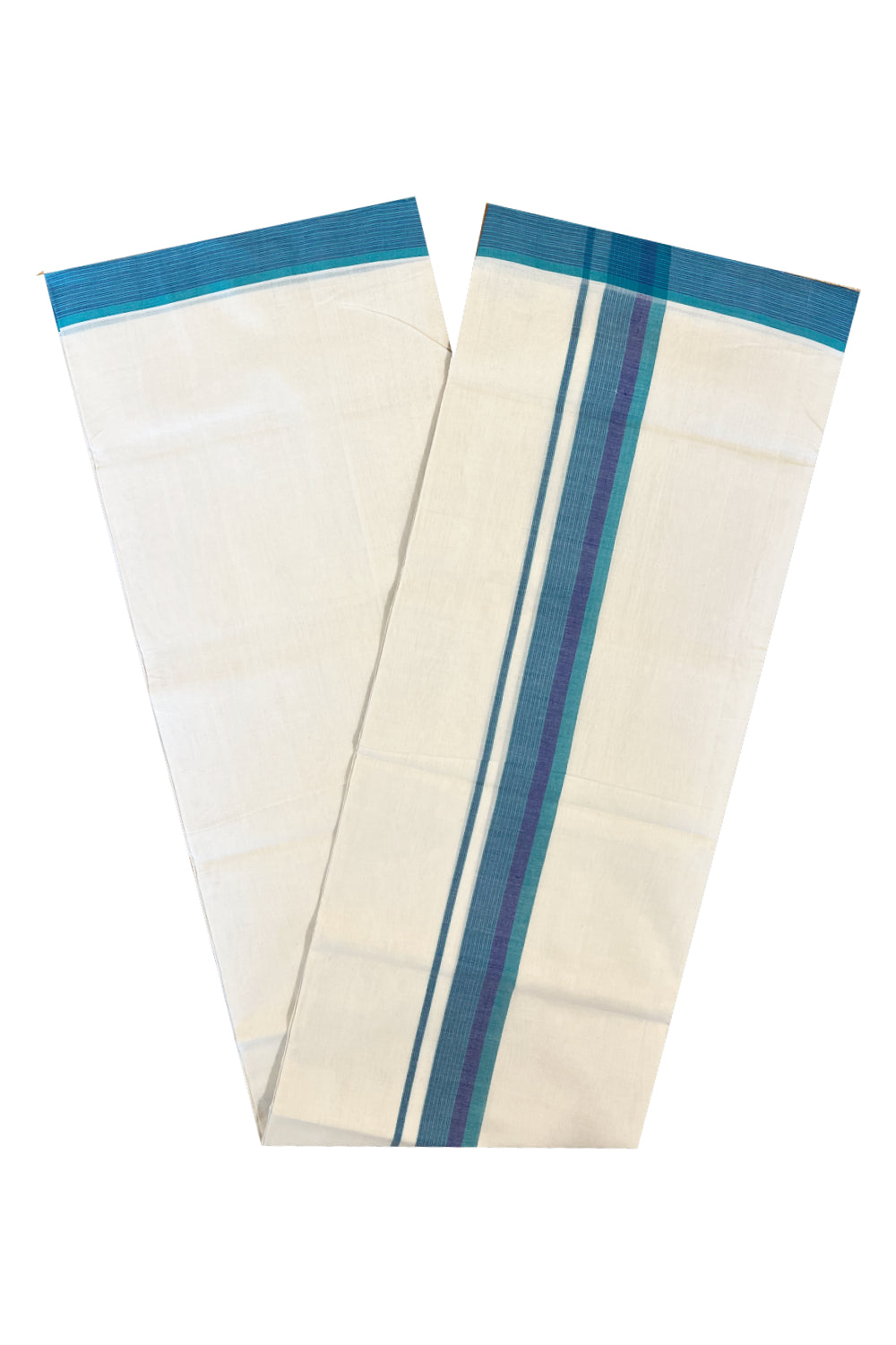 Southloom Premium Handloom Cotton Double Mundu with Violet And Green Border