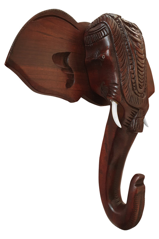 Southloom Handmade Elephant Head with Carved Patterns Handicraft (Carved from Mahogany Wood) 12 Inches