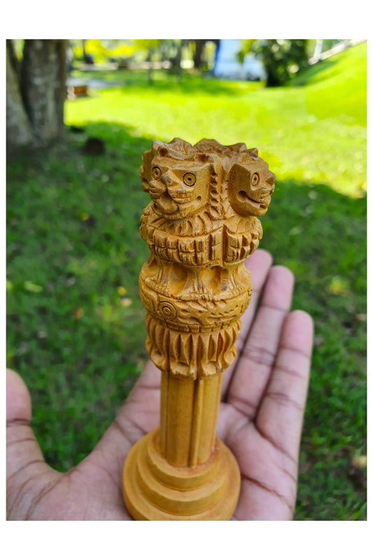 Southloom Handmade Asoka Lion Pillar Handicraft (Carved from White Wood)