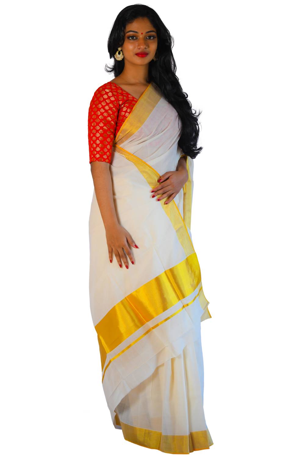 Southloom™ Premium Handloom Plain 5 Inch Kasavu Saree
