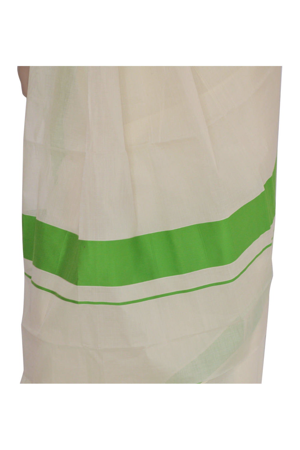 Southloom Pure Cotton Kerala Plain Saree with Green 3x3 Border