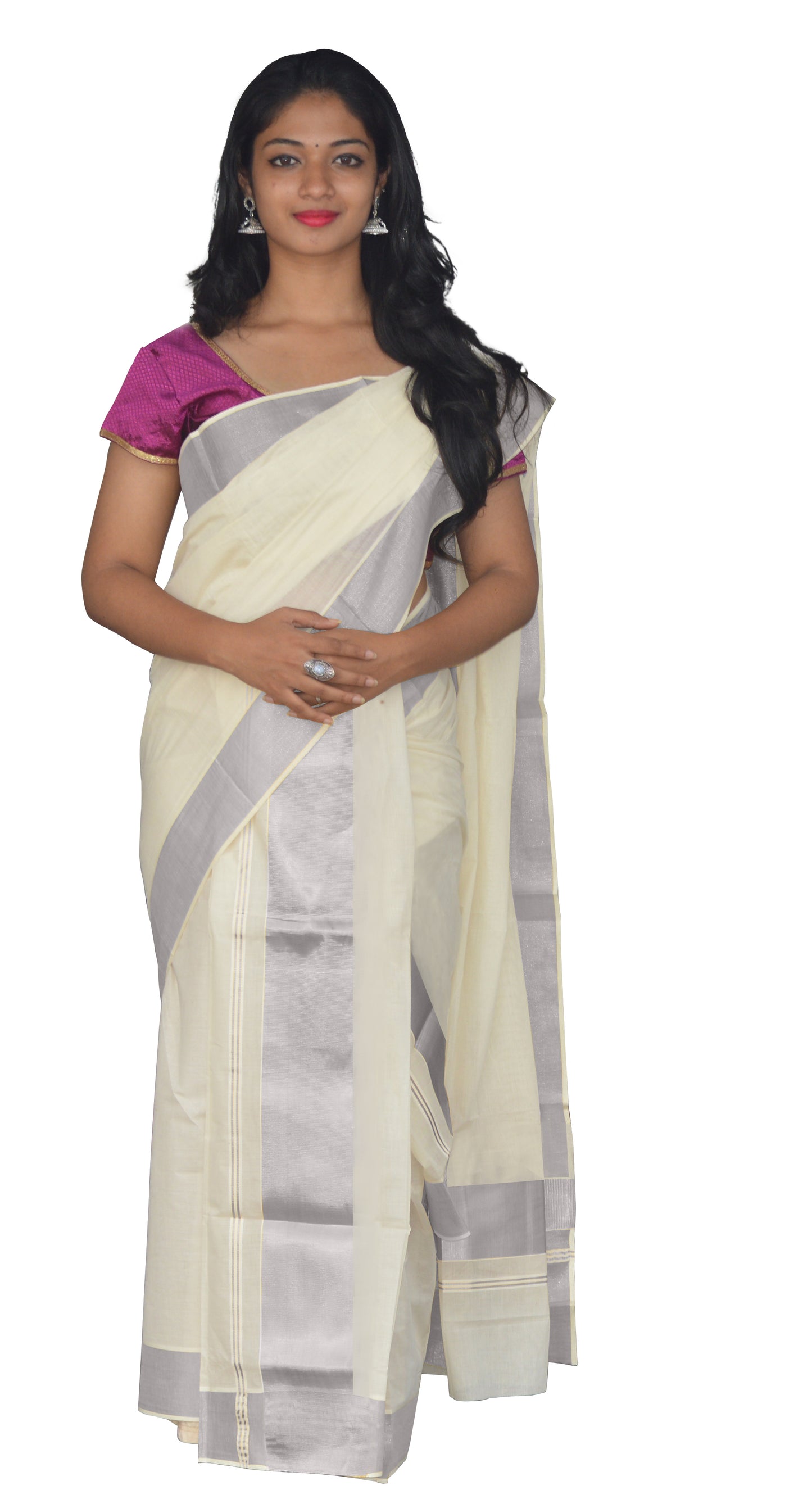 Mundum Neriyathum Single (Set Mundu) with Silver 4 inch Kara 2.80 Mtrs