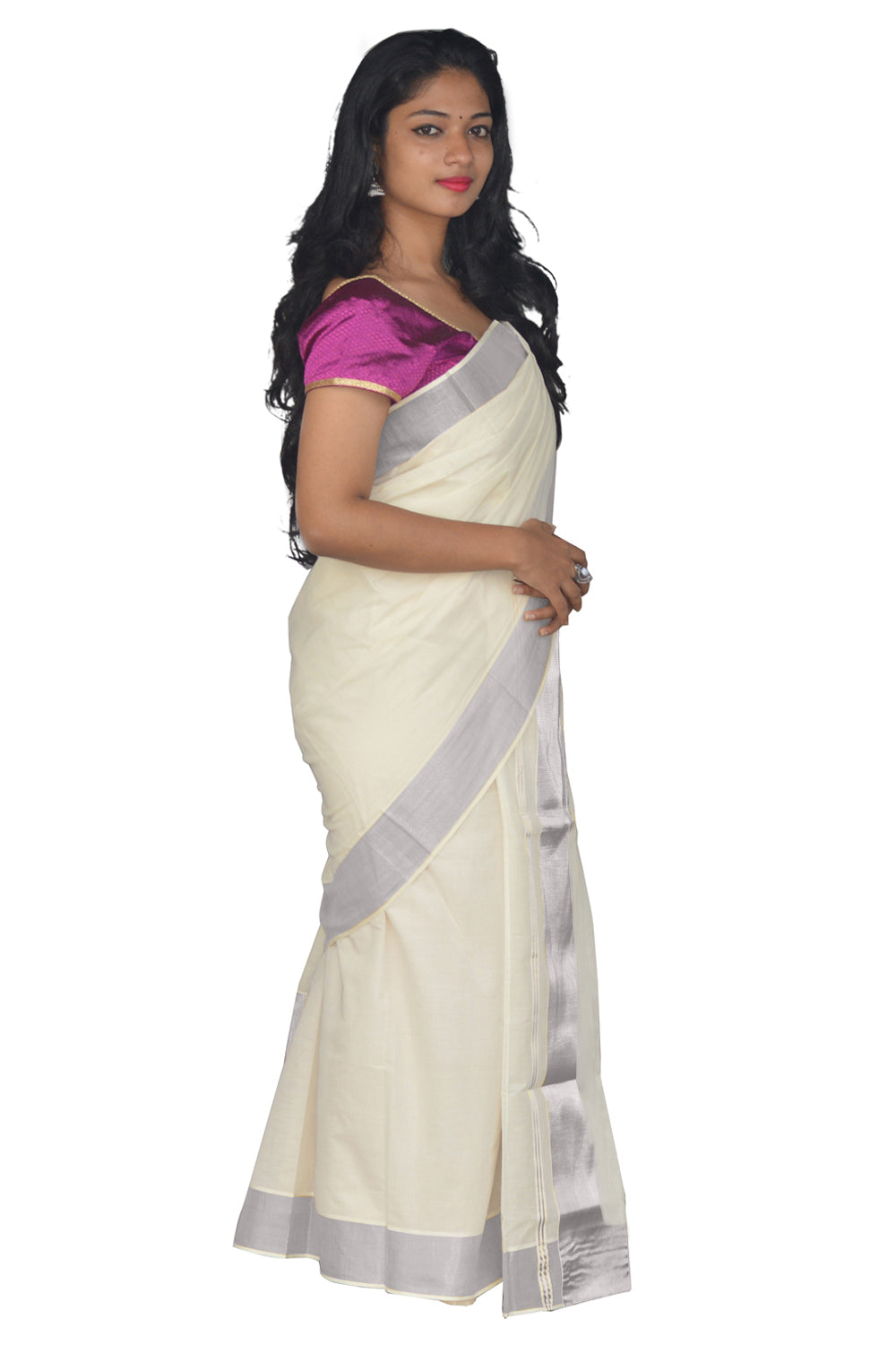 Mundum Neriyathum Single (Set Mundu) with Silver 4 inch Kara 2.80 Mtrs
