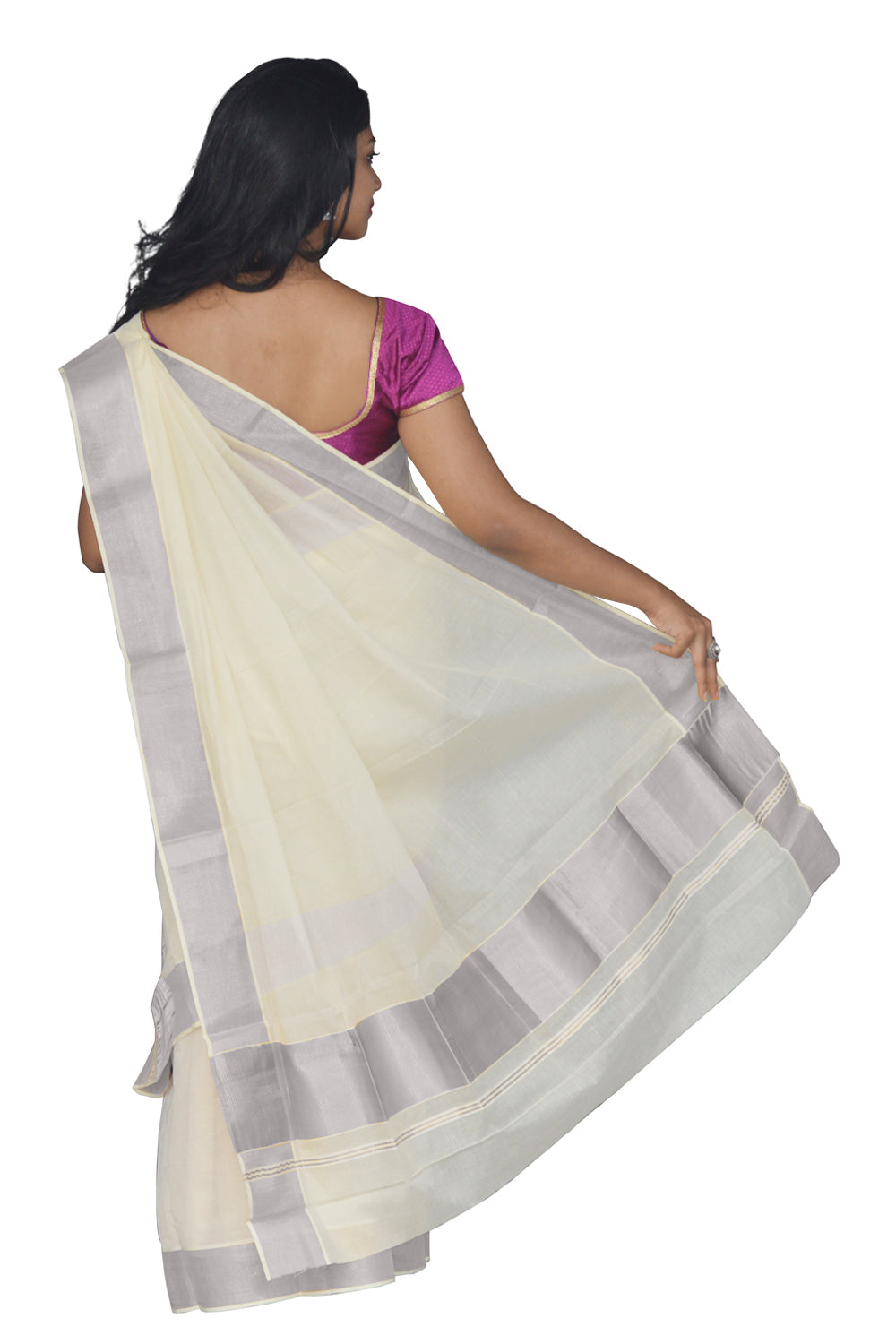 Mundum Neriyathum Single (Set Mundu) with 5 Inch Silver Kasavu Kara 2.80 M