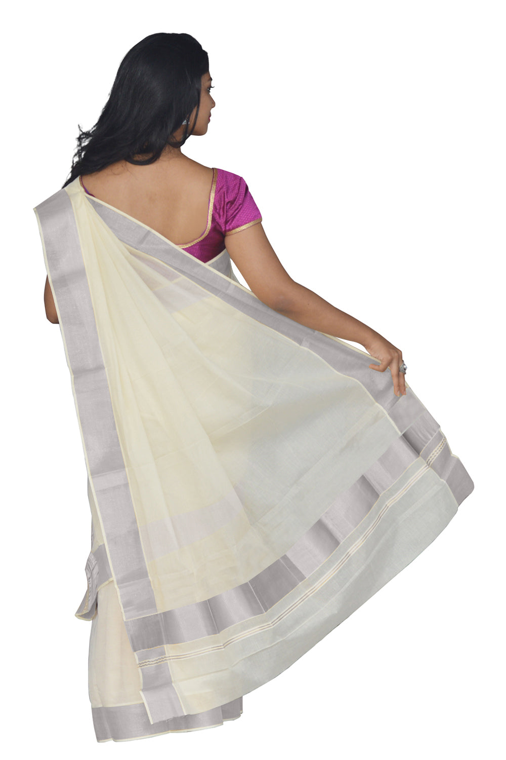 Mundum Neriyathum Single (Set Mundu) with Silver 4 inch Kara 2.80 Mtrs