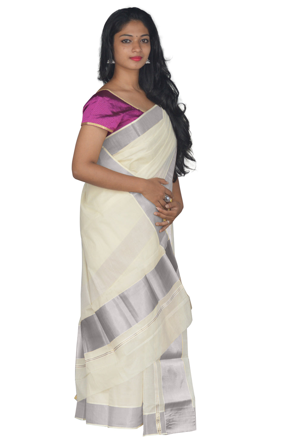 Mundum Neriyathum Single (Set Mundu) with 5 Inch Silver Kasavu Kara 2.80 M