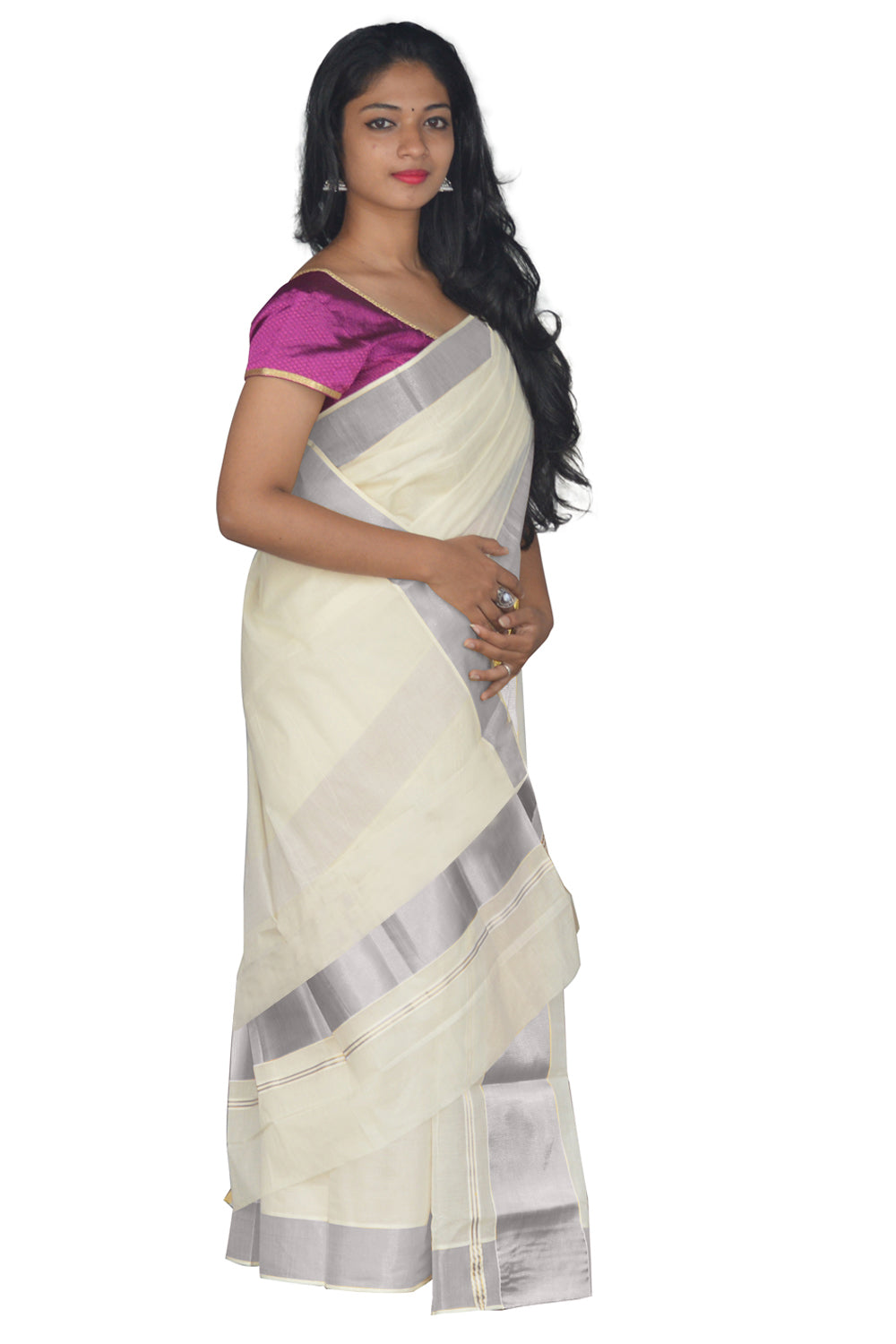 Mundum Neriyathum Single (Set Mundu) with Silver 4 inch Kara 2.80 Mtrs