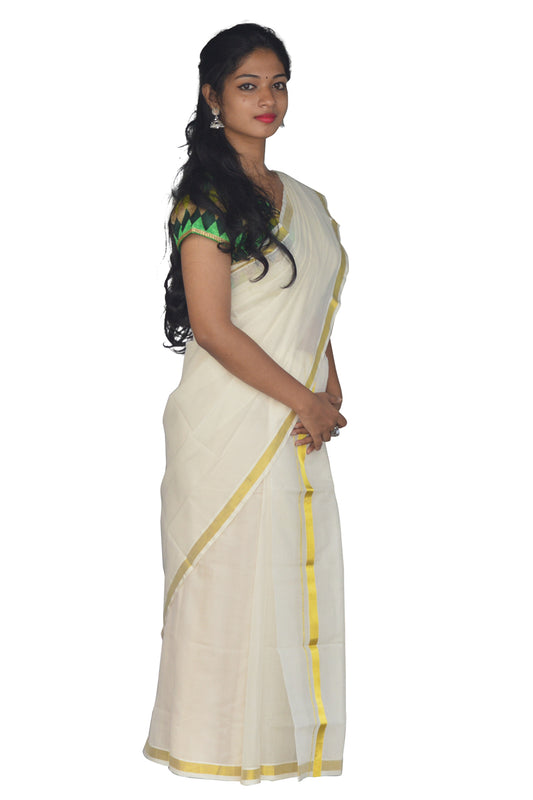 Southloom™ Handloom Plain Single Mundum Neriyathum (Set Mundu) 1 Inch