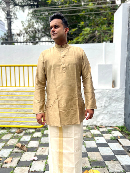 Southloom Semi Silk Short Kurta for Men in Light Brown Colour