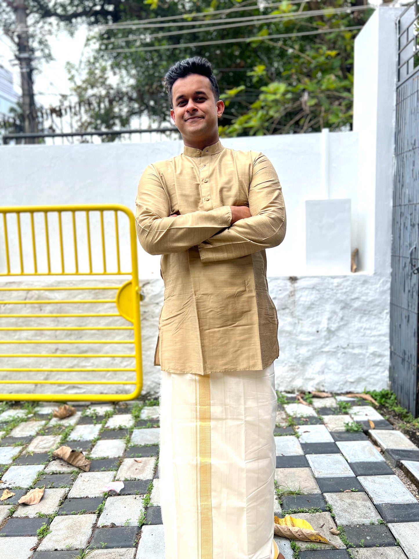 Southloom Semi Silk Short Kurta for Men in Light Brown Colour