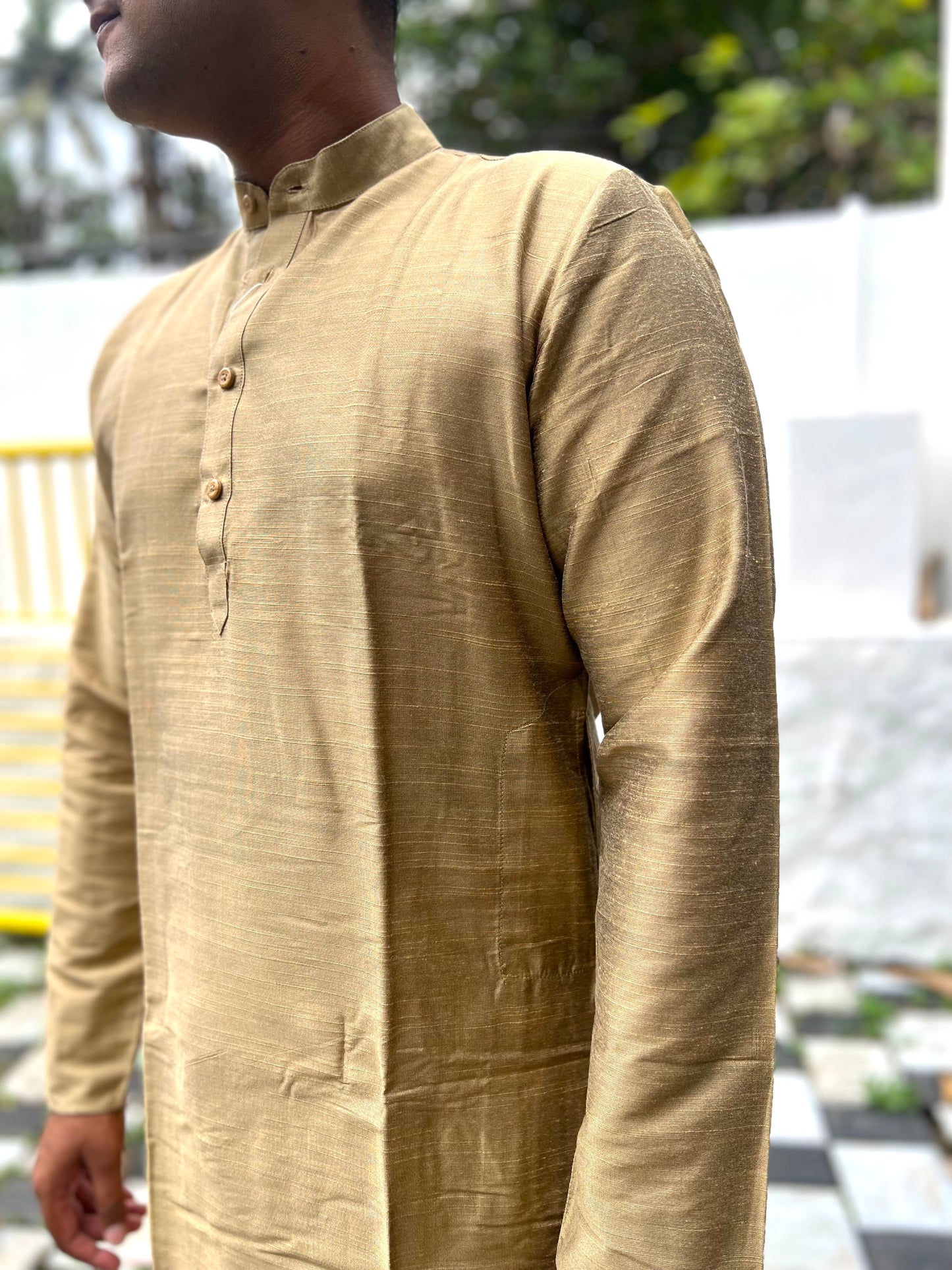Southloom Semi Silk Short Kurta for Men in Light Brown Colour