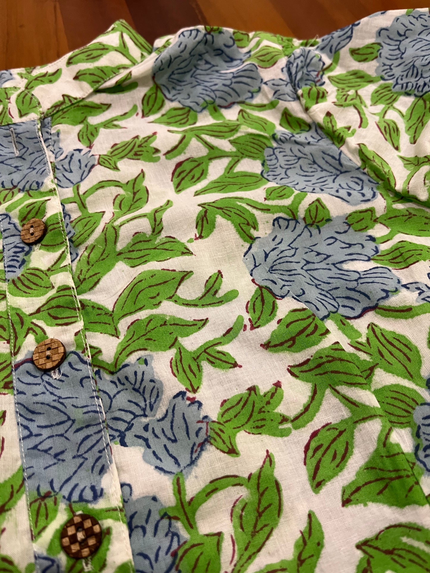 Southloom Jaipur Cotton Green and Blue Floral Hand Block Printed Top (Full Sleeves)