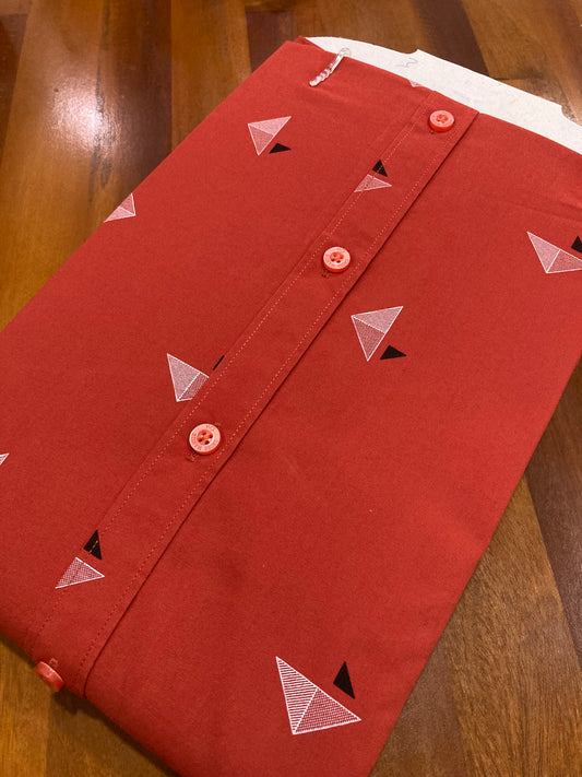 Pure Cotton Brick Red Printed Shirt (38 FS)