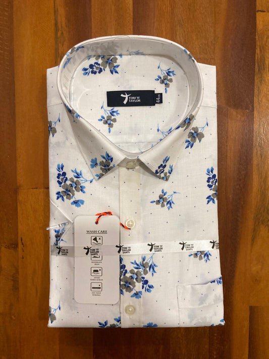 Pure Cotton Floral Prints in Pure White Shirt (44 HS)