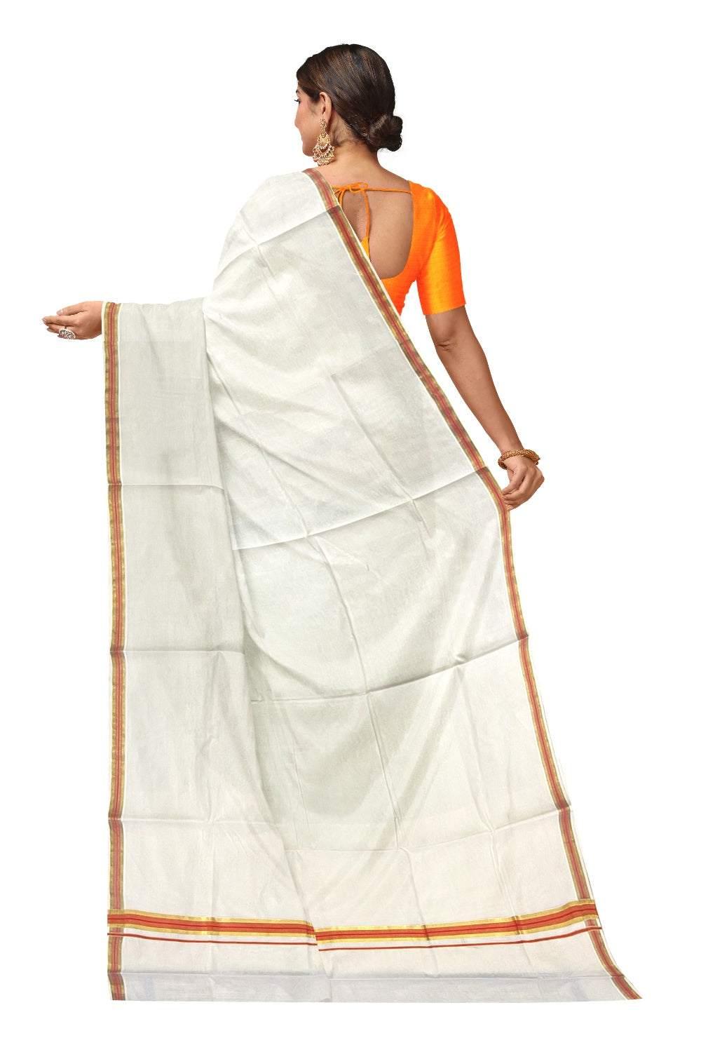 Pure Cotton Kerala Saree with Kasavu and Orange Border
