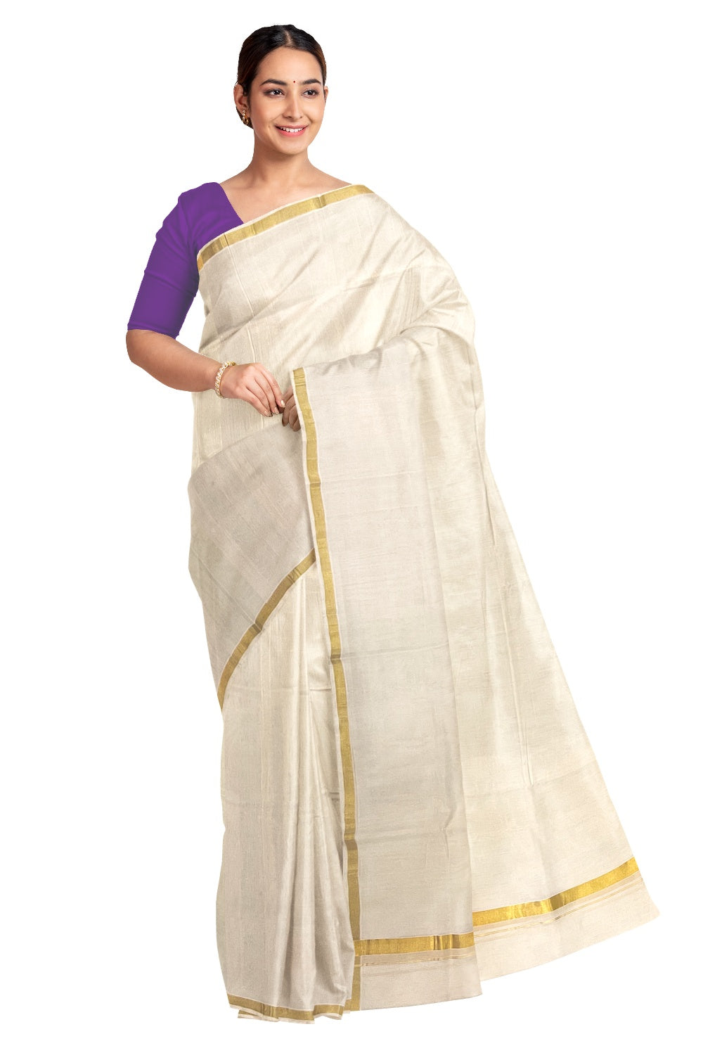 Southloom™ Premium Handloom Plain 1 Inch Kasavu Saree