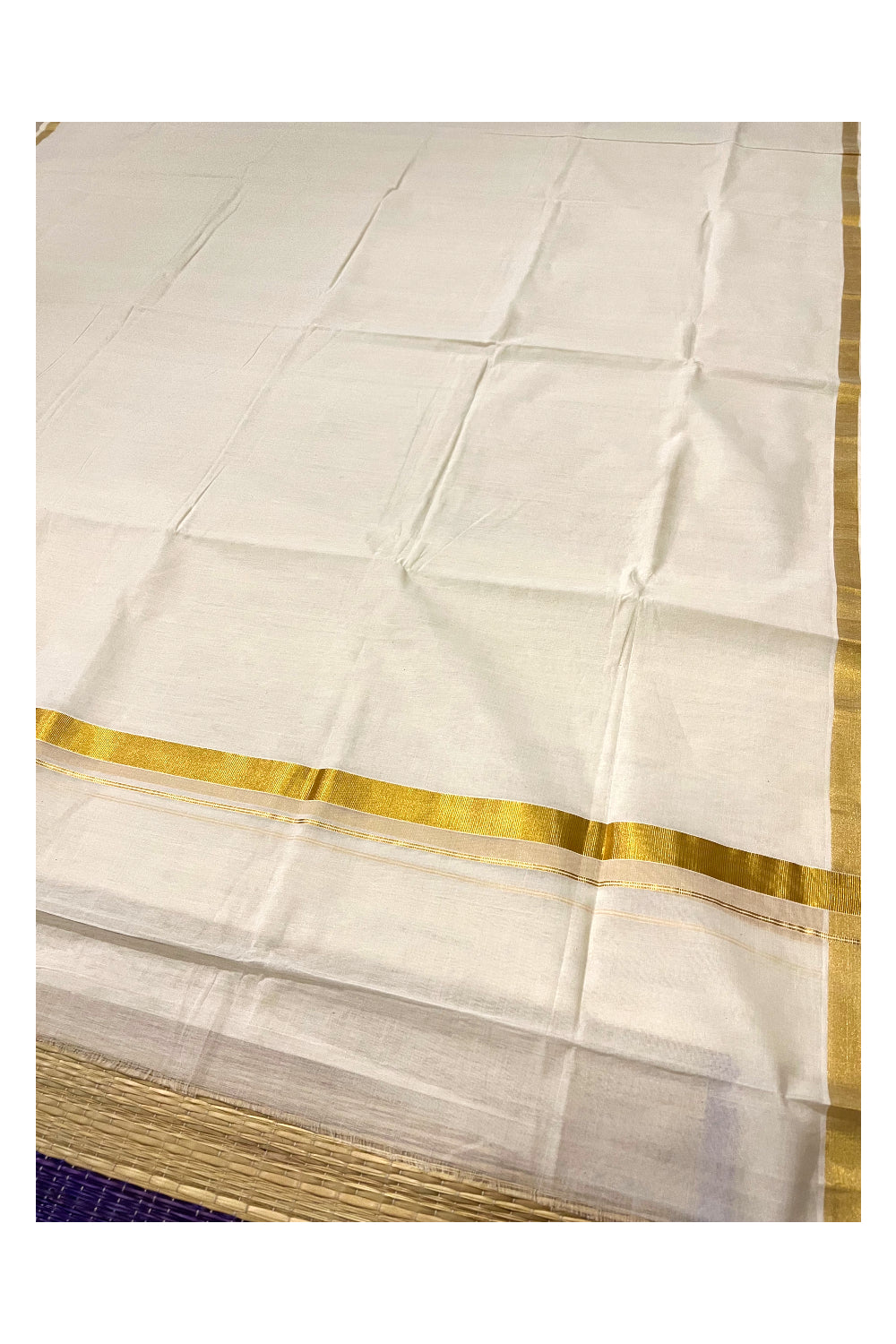 Southloom™ Premium Handloom Plain 1 Inch Kasavu Saree