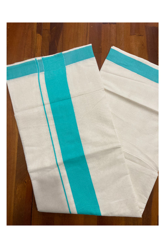 Southloom Pure Cotton Kerala Saree with Turquoise Plain Border