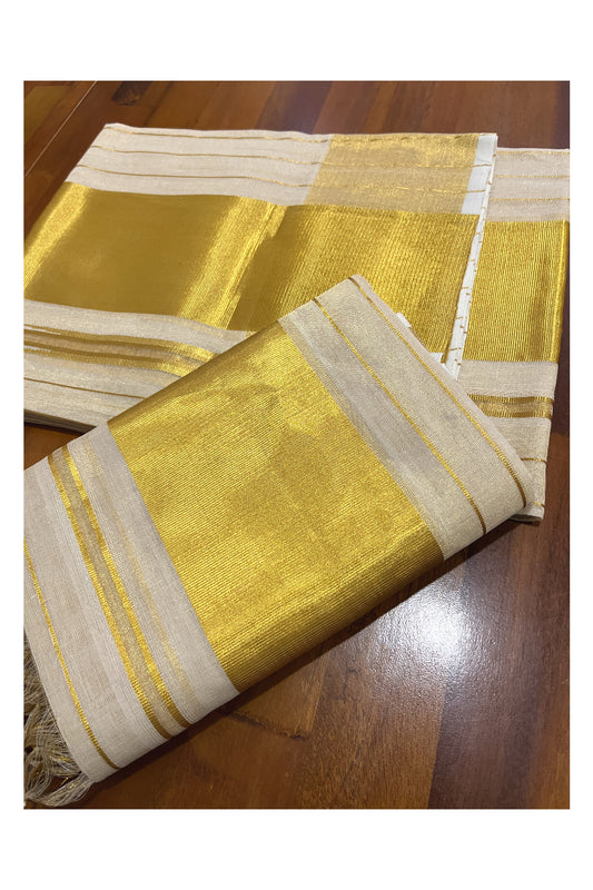 Southloom Super Premium Balaramapuram Handloom Tissue Lines Unakkupaavu Wedding Pudava Set Mundu (with Matching Blouse Piece)