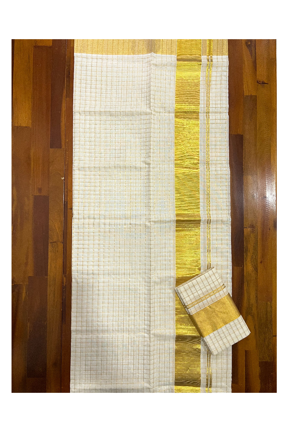 Southloom Handloom Premium Set Mundu with Woven Kasavu Small Checks on Body