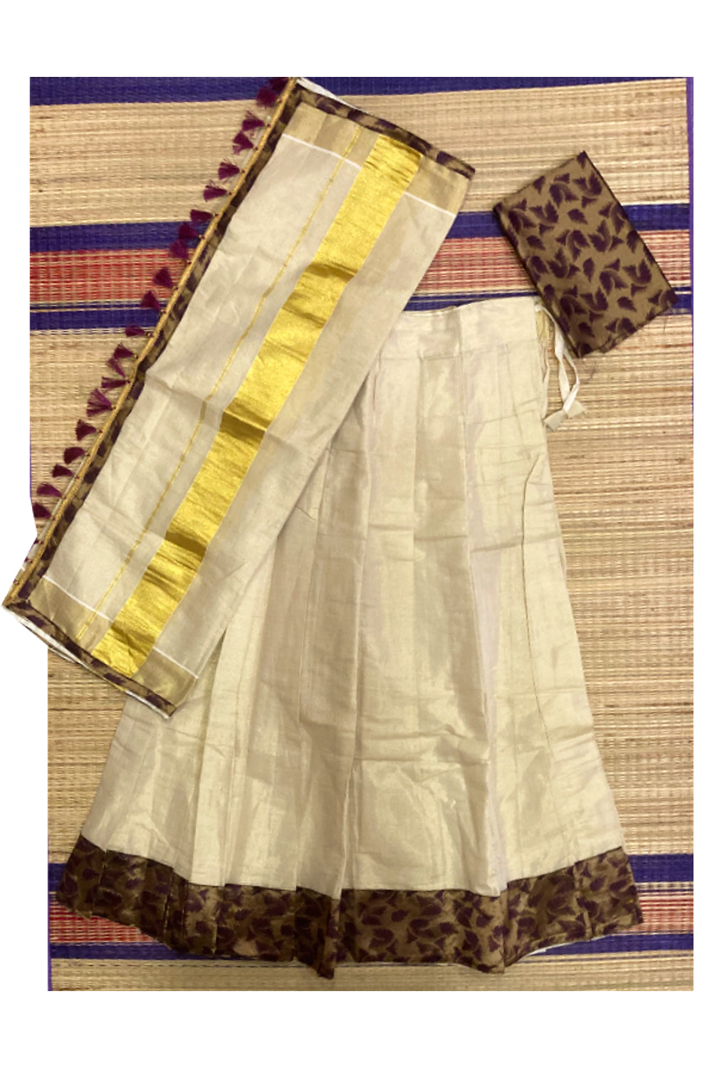Semi Stitched Dhavani Set with Tissue Pavada and Maroon Designer ...