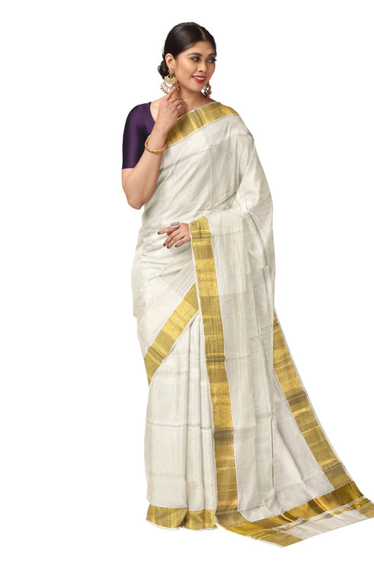 Southloom™ Handloom Kerala Premium Plain Saree with 3 inch Kasavu Border