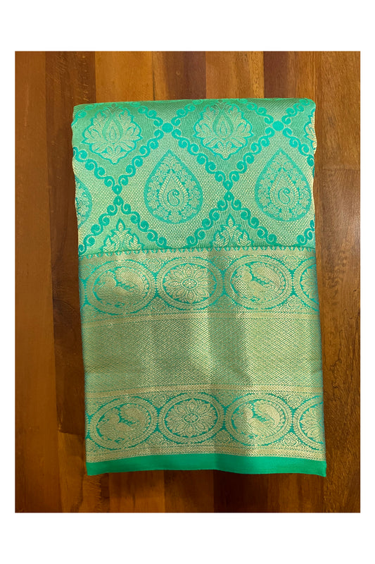 Southloom Double Warp Handloom Pure Silk Kanchipuram Green Manthrakodi Saree with Kasavu Woven Works