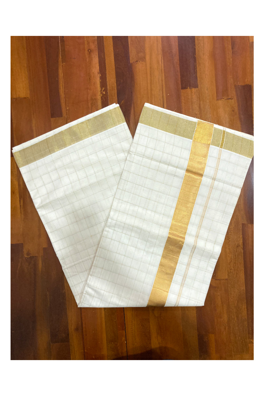 Pure Cotton Kerala Kasavu Check Design Saree with 2x2 inch Border