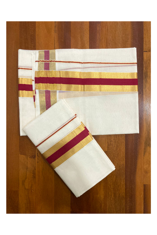 Southloom Kerala Cotton Mundum Neriyathum Single (Set Mundu) with Red and Kasavu Border 2.80 Mtrs SLKK