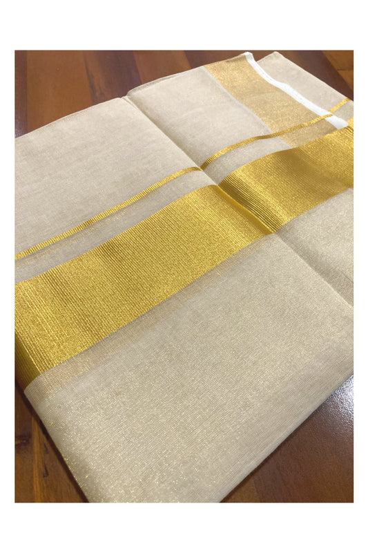 Southloom Premium Handloom Tissue Mundu with 2 inch Kasavu Border (South Indian Kerala Dhoti)