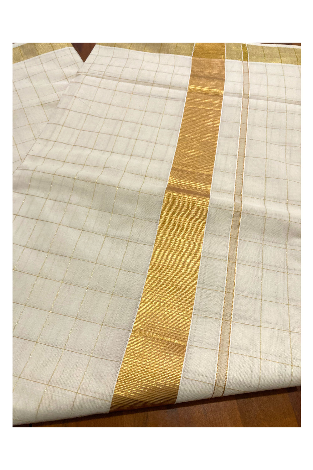 Pure Cotton Kerala Kasavu Check Design Saree with 2x2 inch Border