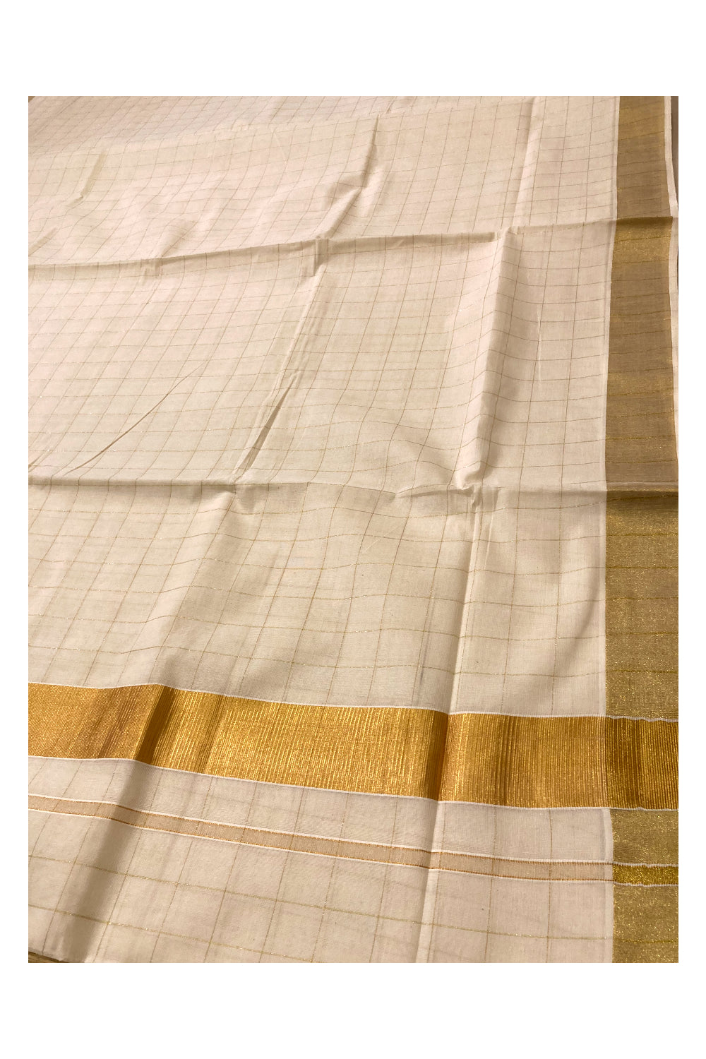 Pure Cotton Kerala Kasavu Check Design Saree with 2x2 inch Border