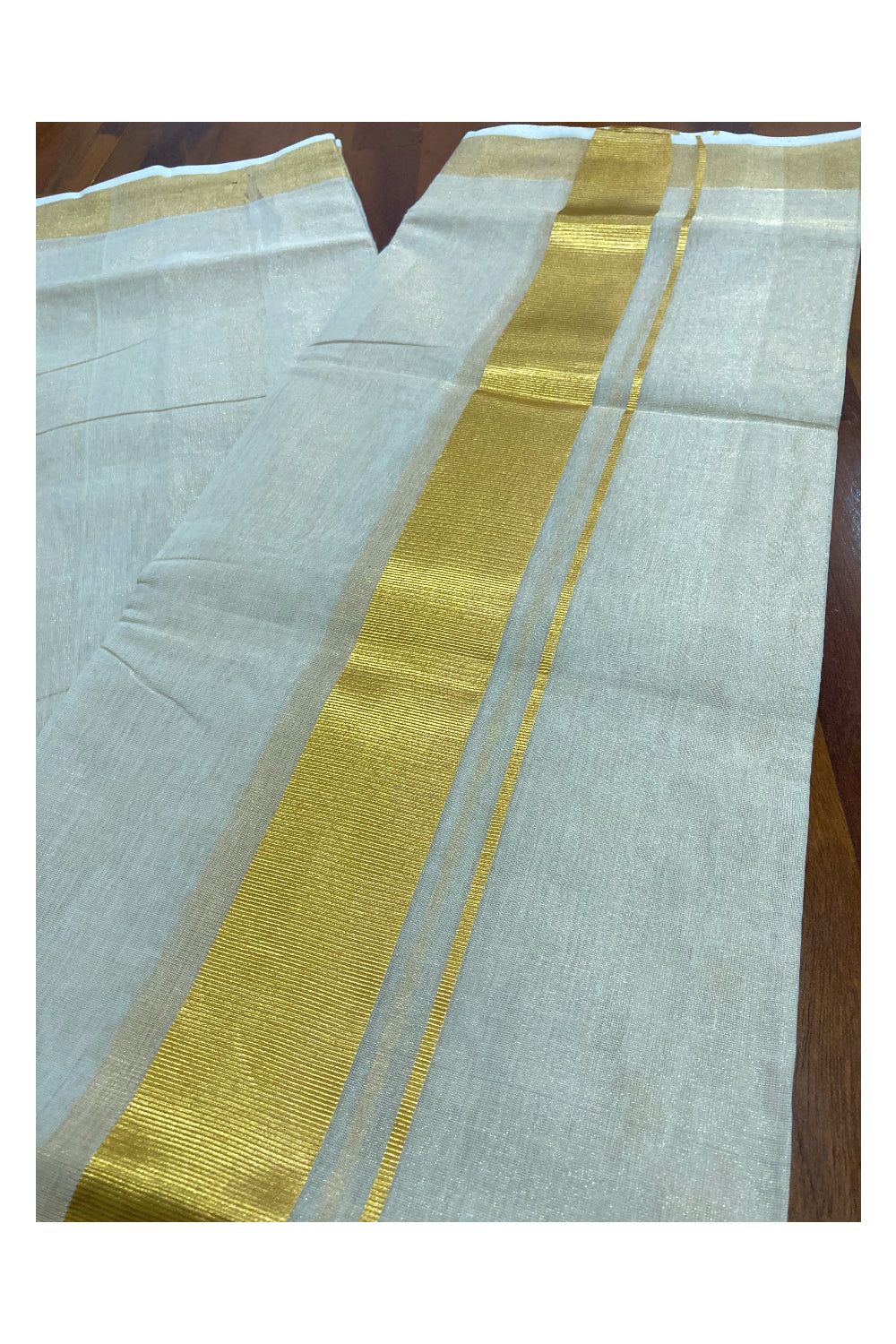 Southloom Premium Handloom Tissue Mundu with 2 inch Kasavu Border (South Indian Kerala Dhoti)