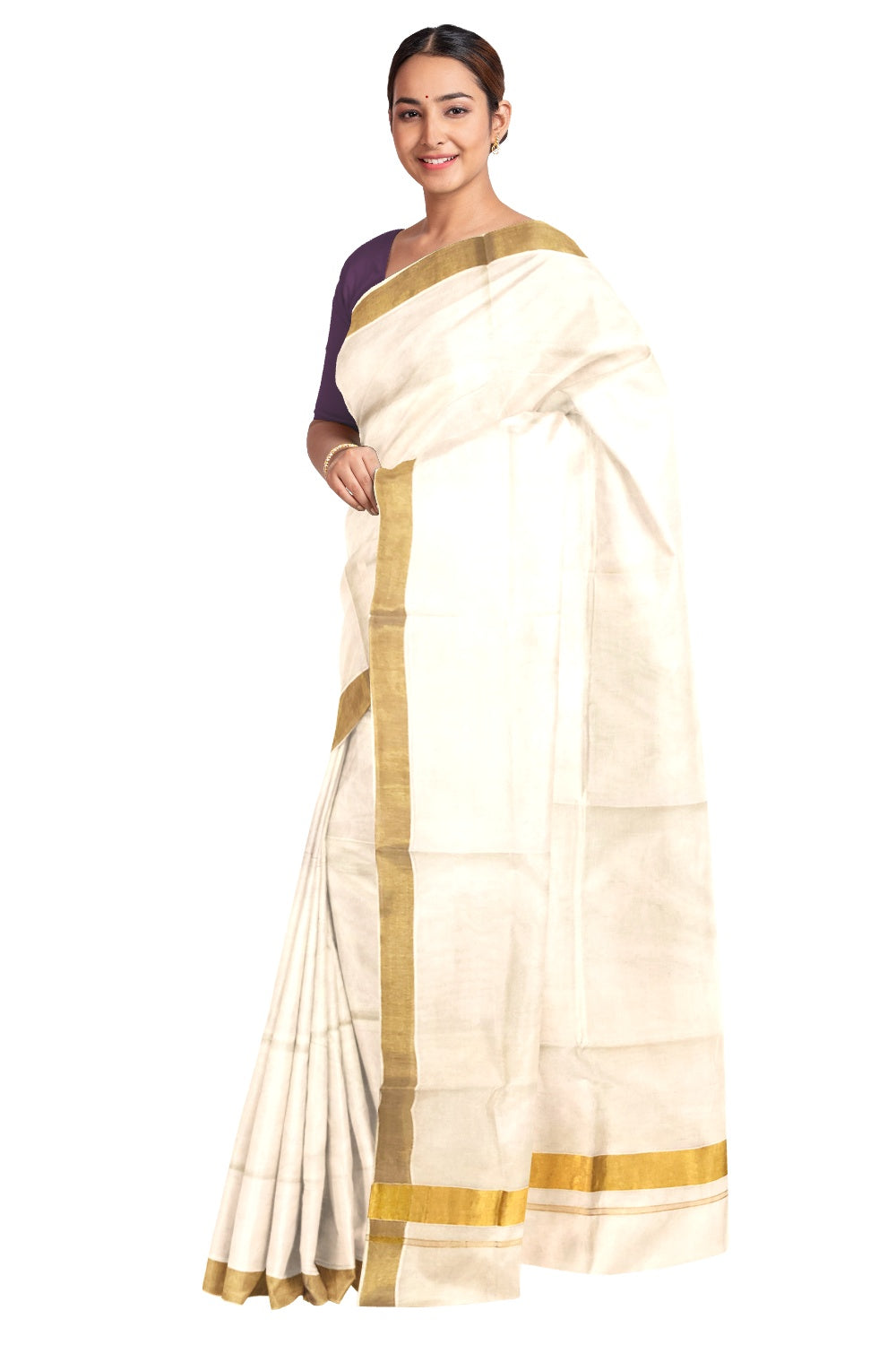 Pure Cotton Kerala Saree with 2x2 Kasavu Border