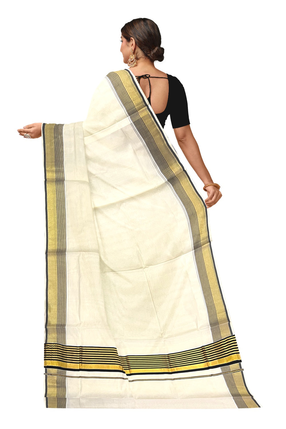 Pure Cotton Kerala Saree with Kasavu and Black Line Border