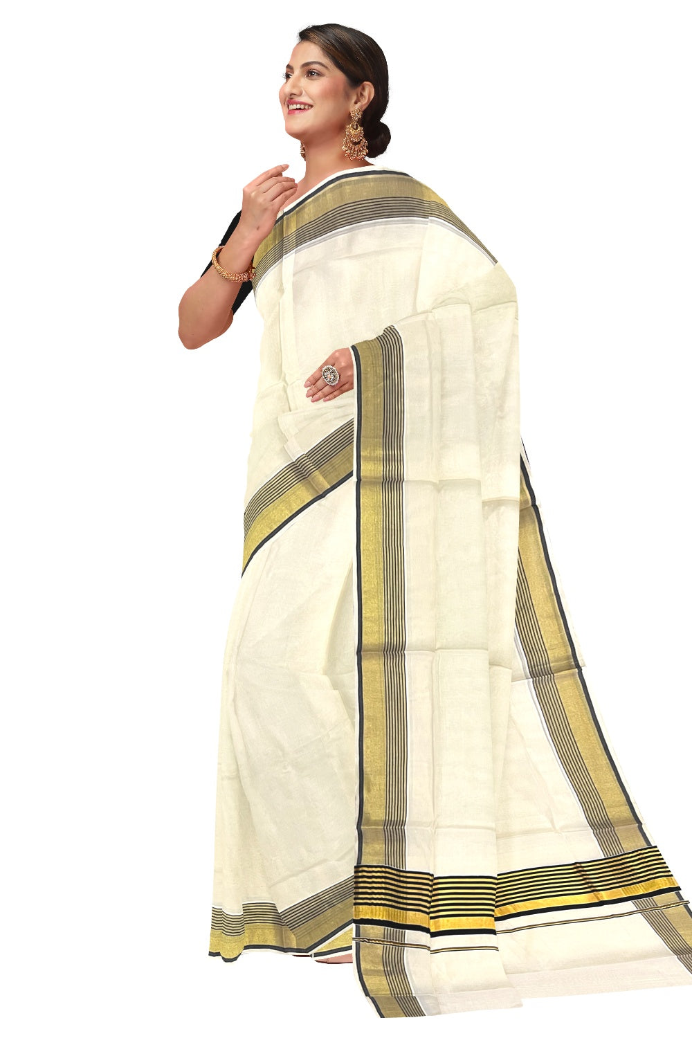 Pure Cotton Kerala Saree with Kasavu and Black Line Border