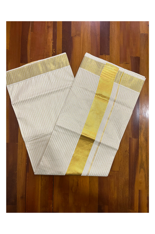 Southloom Pure Cotton Kerala Kasavu Lines Saree with 3 inch Border