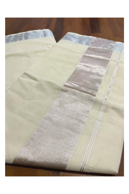 Kerala Plain Cotton Silver Kasavu 4 Inch Saree