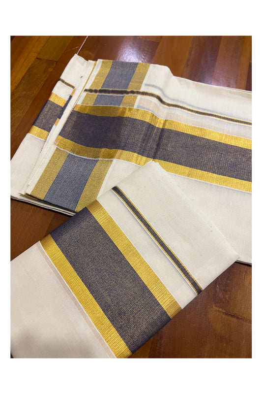 Kerala Cotton Mundum Neriyathum Single (Set Mundu) with Blue and Kasavu Border 2.80 Mtrs