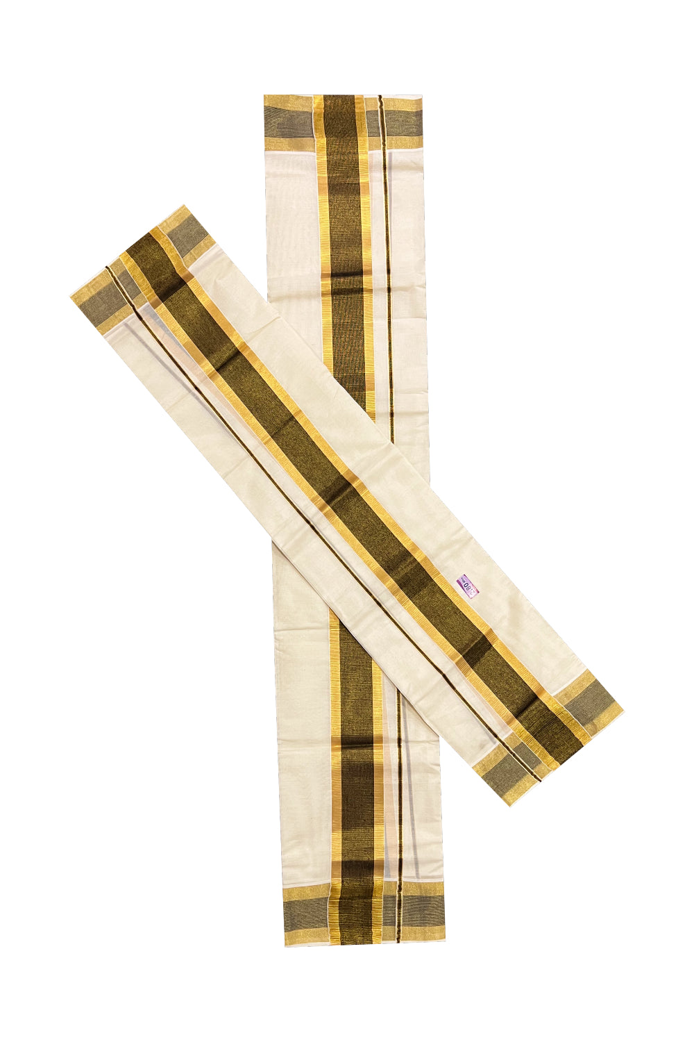 Kerala Cotton Mundum Neriyathum Single (Set Mundu) with Black and Kasavu Border 2.80 Mtrs