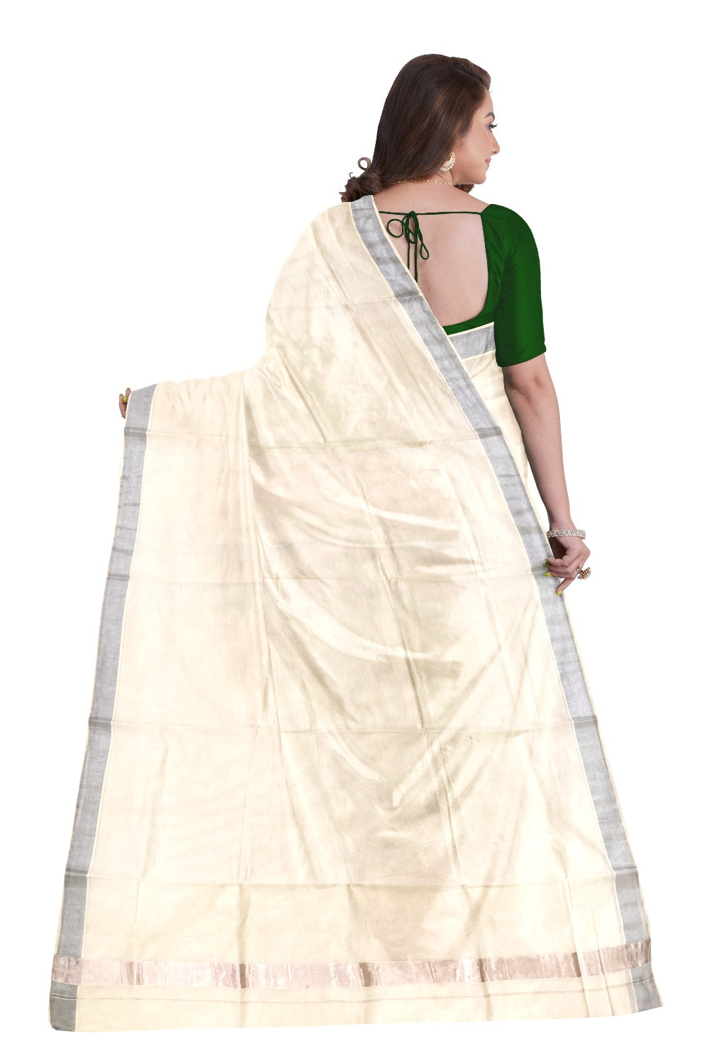 Pure Cotton Kerala Saree with 2x2 Silver Kasavu Border