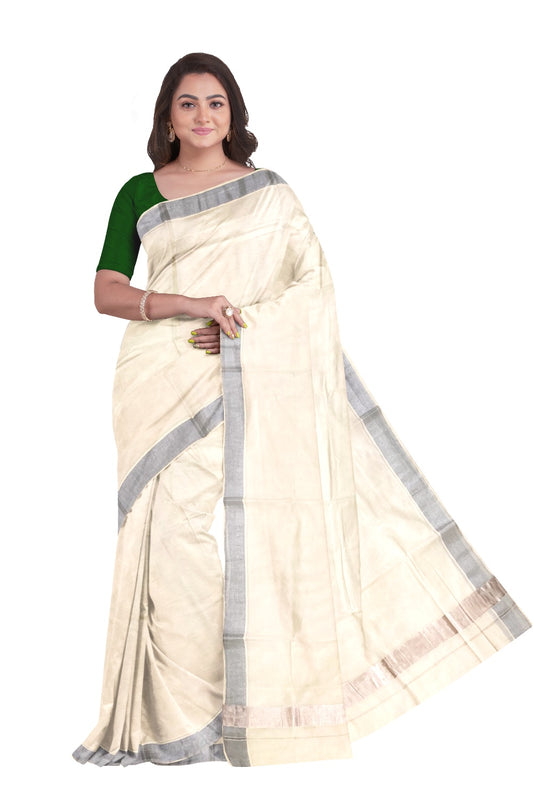 Pure Cotton Kerala Saree with 2x2 Silver Kasavu Border