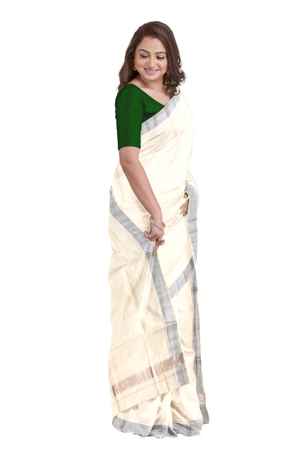 Pure Cotton Kerala Saree with 2x2 Silver Kasavu Border
