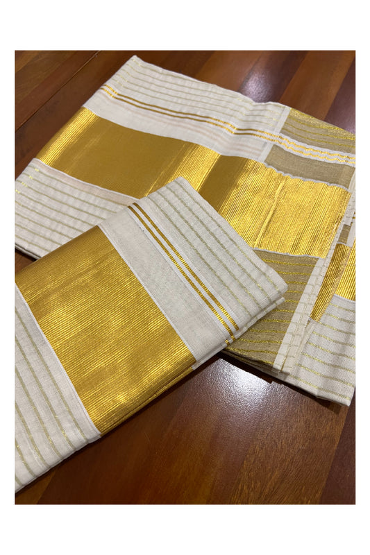 Kerala Cotton Set Mundu (Mundum Neriyathum) with Kasavu Lines on Body 2.80 Mtrs