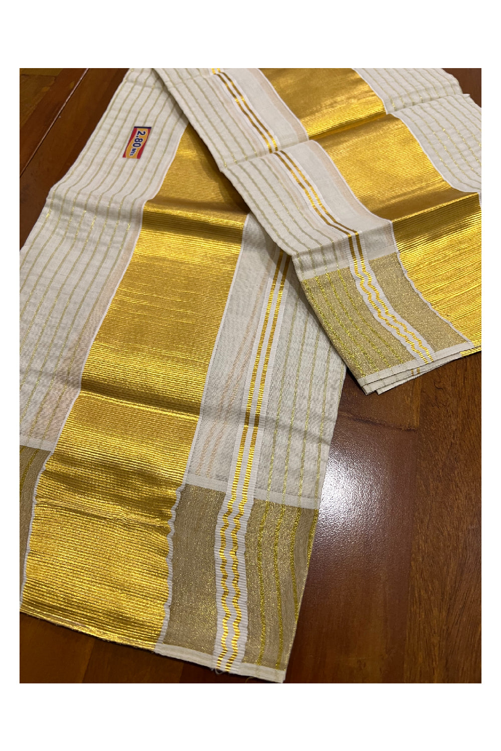 Kerala Cotton Set Mundu (Mundum Neriyathum) with Kasavu Lines on Body 2.80 Mtrs