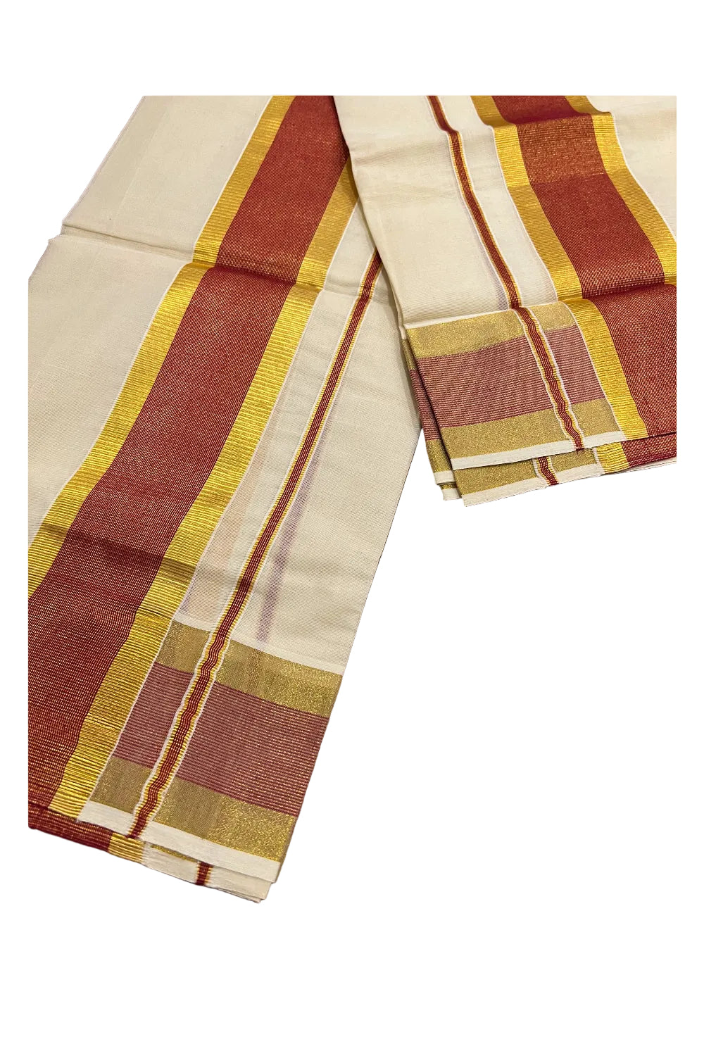 Kerala Cotton Mundum Neriyathum Single (Set Mundu) with Red and Kasavu Border 2.80 Mtrs