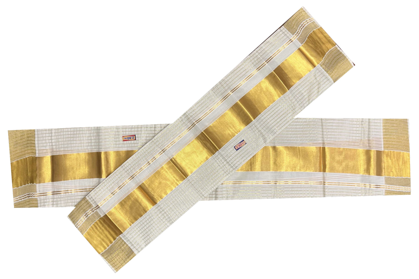 Kerala Cotton Set Mundu (Mundum Neriyathum) with Kasavu Lines on Body 2.80 Mtrs